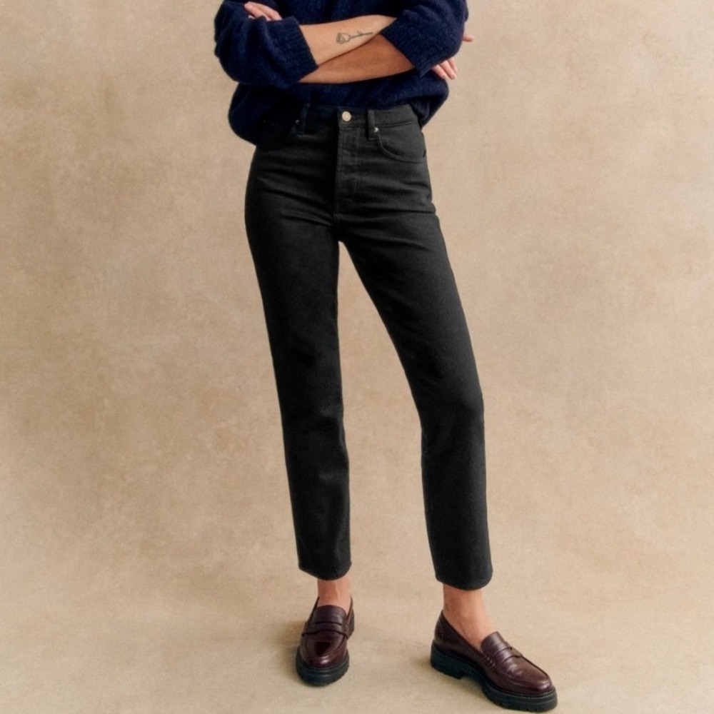 Sezane Le Brut Sexy Jeans Size 29 Black Noir High Waist Straight Leg Denim